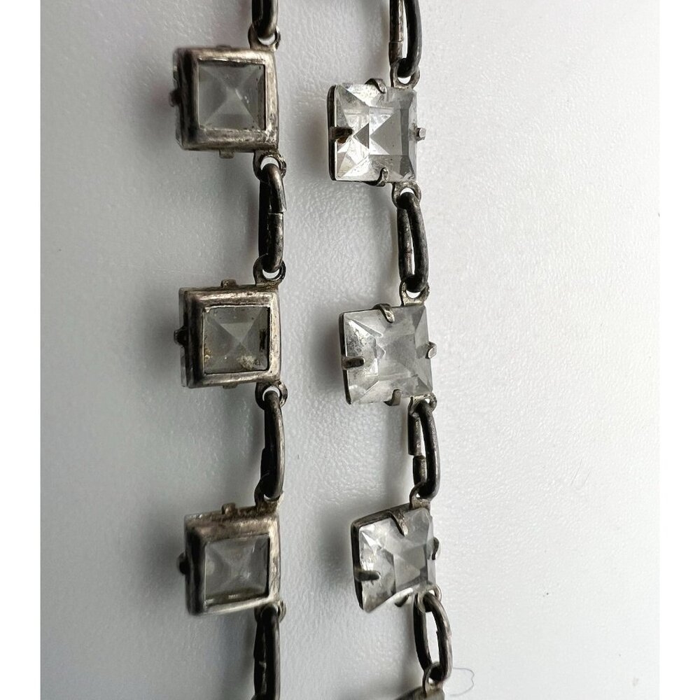 Antique Art Deco Dainty Sterling Silver Open Back Crystal Necklace - Picture 9 of 13